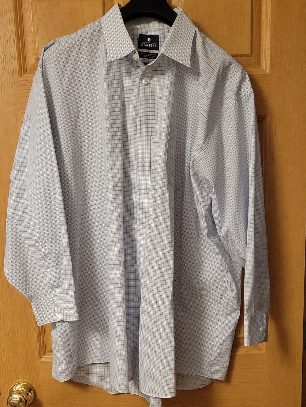 Stafford Men's Blue and White Micro-Check Dress Shirt